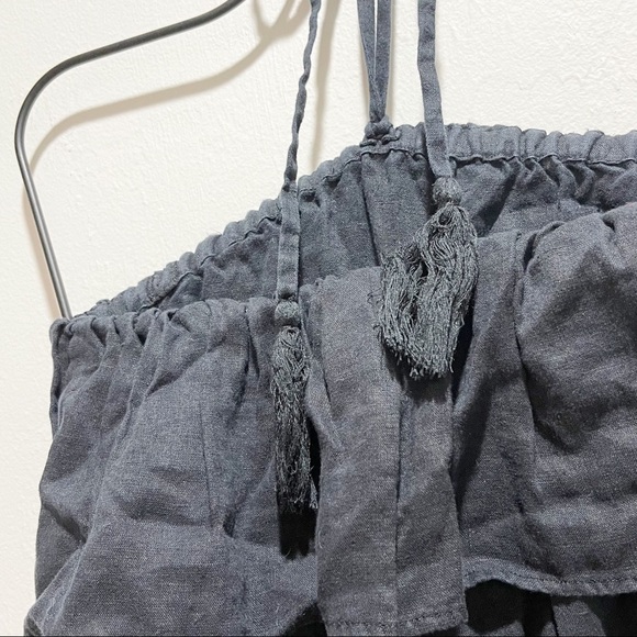 J CREW Women’s Black Linen Ruffle Romper Halter Full Length Elastic Waist XXXS - Picture 6 of 10